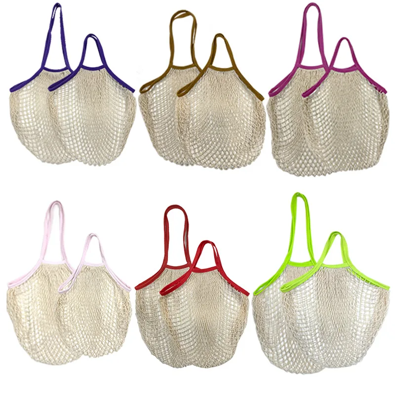 

1pcs Supermarket Grocery Bag Portable Shopping Basket for Fruit Vegetable Mesh Bag String Handbag Cotton with Short /Long Handle