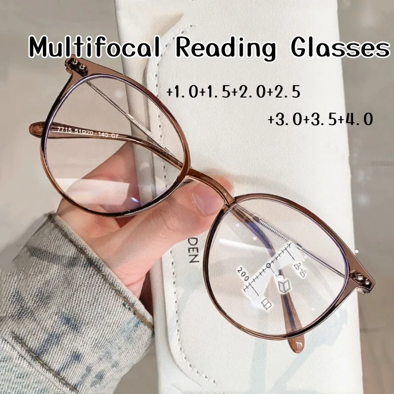 

Unisex Blue Light Blocking Progressive Reading Glasses Women Men Round Frame Multifocal Eyeglasses Near Far Presbyopia Glasses