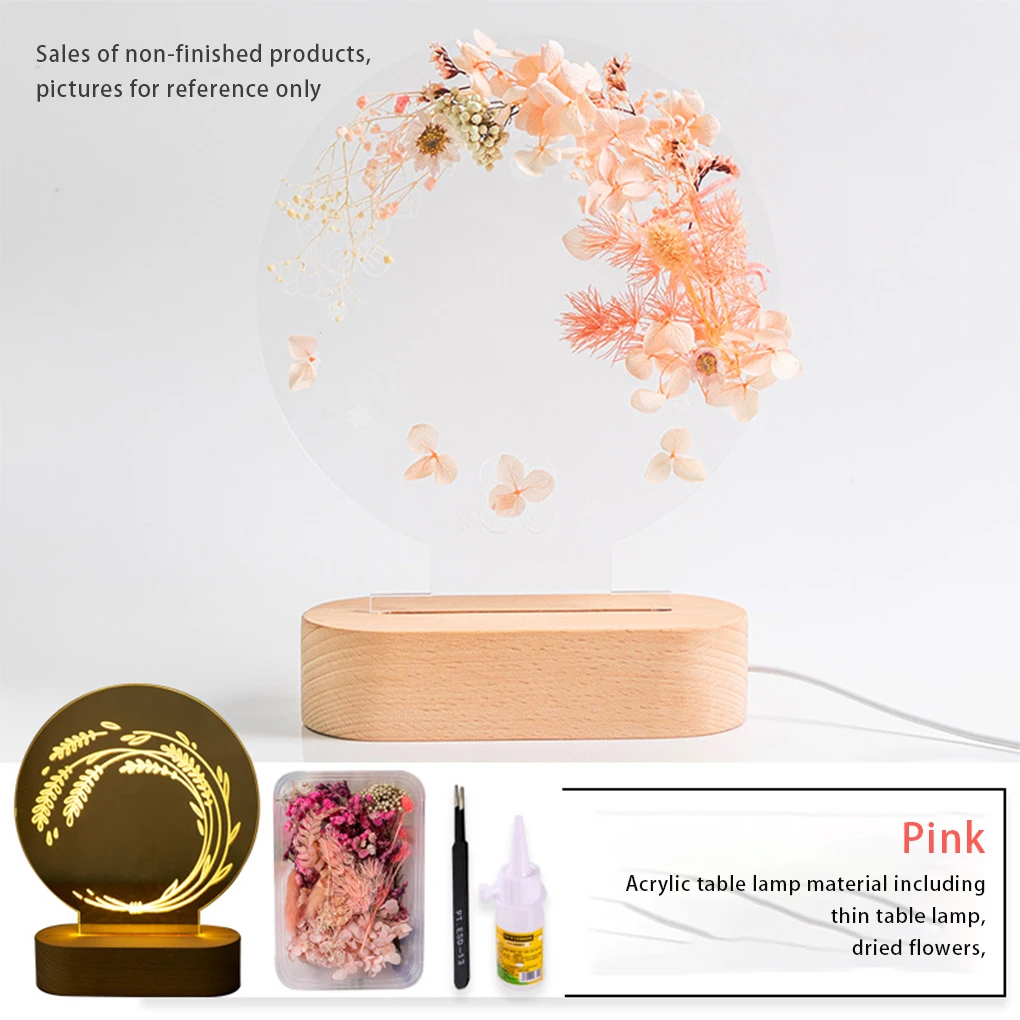 

Night Lamp Home Acrylic Pressed Flowers Nightstand Light Table Office Nightlight Household Items Holiday Gifts