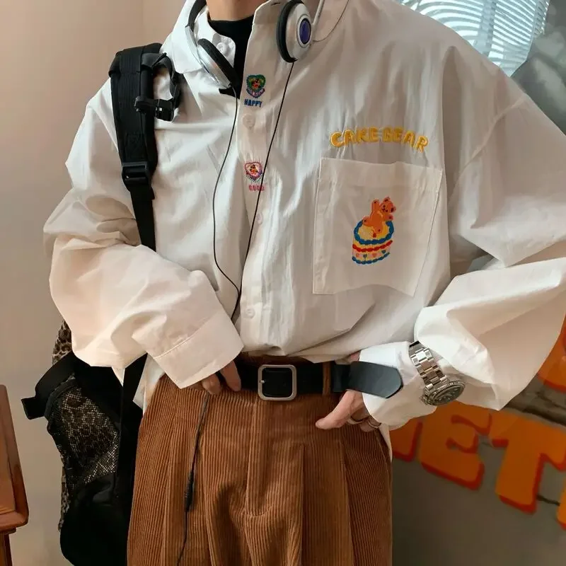 Женская винтажная рубашка с длинным рукавом белая блузка оверсайз в японском