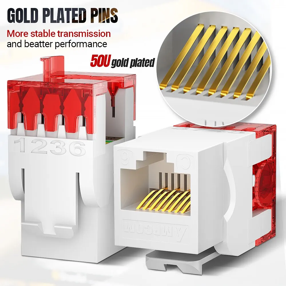 Тонкий разъем AMPCOM CAT6 Keystone Jack 1/ 10 Гбит/с незаметный соединитель модуля RJ45