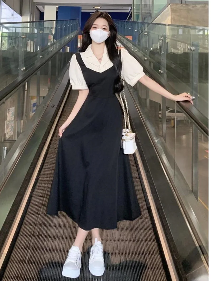 Женское летнее платье-трапеция большого размера с коротким рукавом и поясом