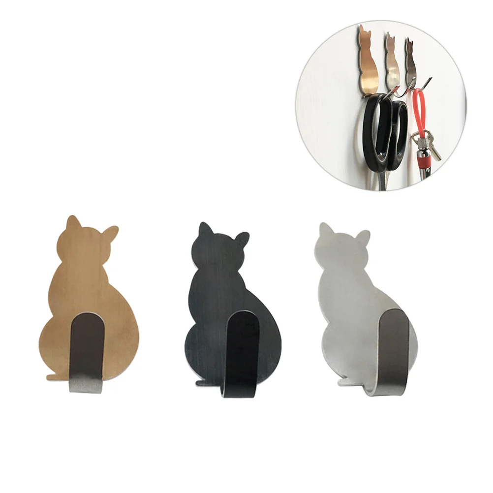 

6Pcs Cat Design Coat Wall Hooks Adhesive Bathroom Hangers Stainless Steel Hanging Hook Stick Wall Hooks Holders for Home