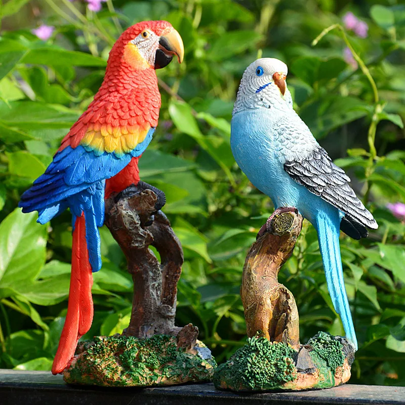 Simulation Parrot Statue Ornament Outdoor Garden Tree Bonsai Ornament Animal Sculpture Home Office Garden Decoration Ornament