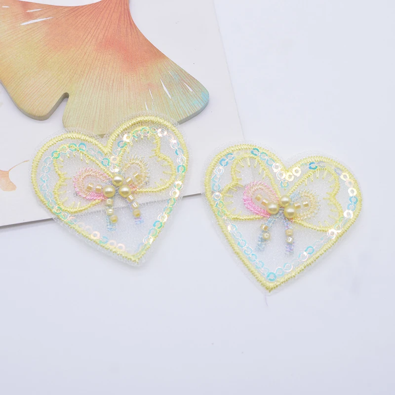 12 шт. 52*50 мм блестки вышитые сетчатые аппликации в форме сердца для сделай сам