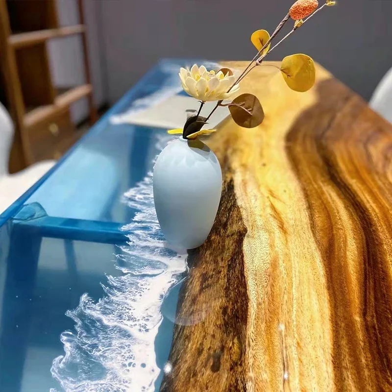 Настольная доска с рисунком реки из скандинавской смолы стол океанским узором