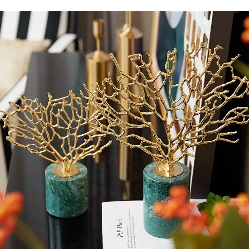 Скандинавская Золотая древесина Мраморная основа декоративные украшения