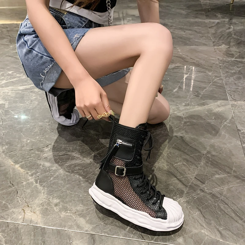 

Dissolving bottom mesh Martin boots women's summer new fashion all-match fairy style side zipper short leather boots