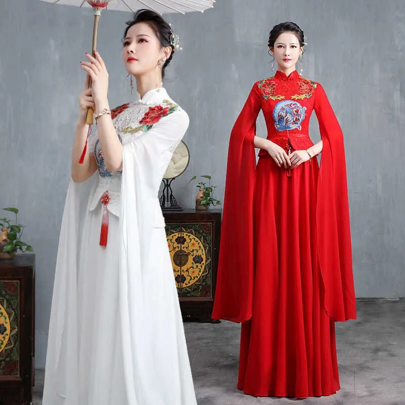 

Catwalk Performance Clothing Cheongsam Long Plus Size Chinese Traditional Style Evening Dress Skirt Women Evening Party Dresses
