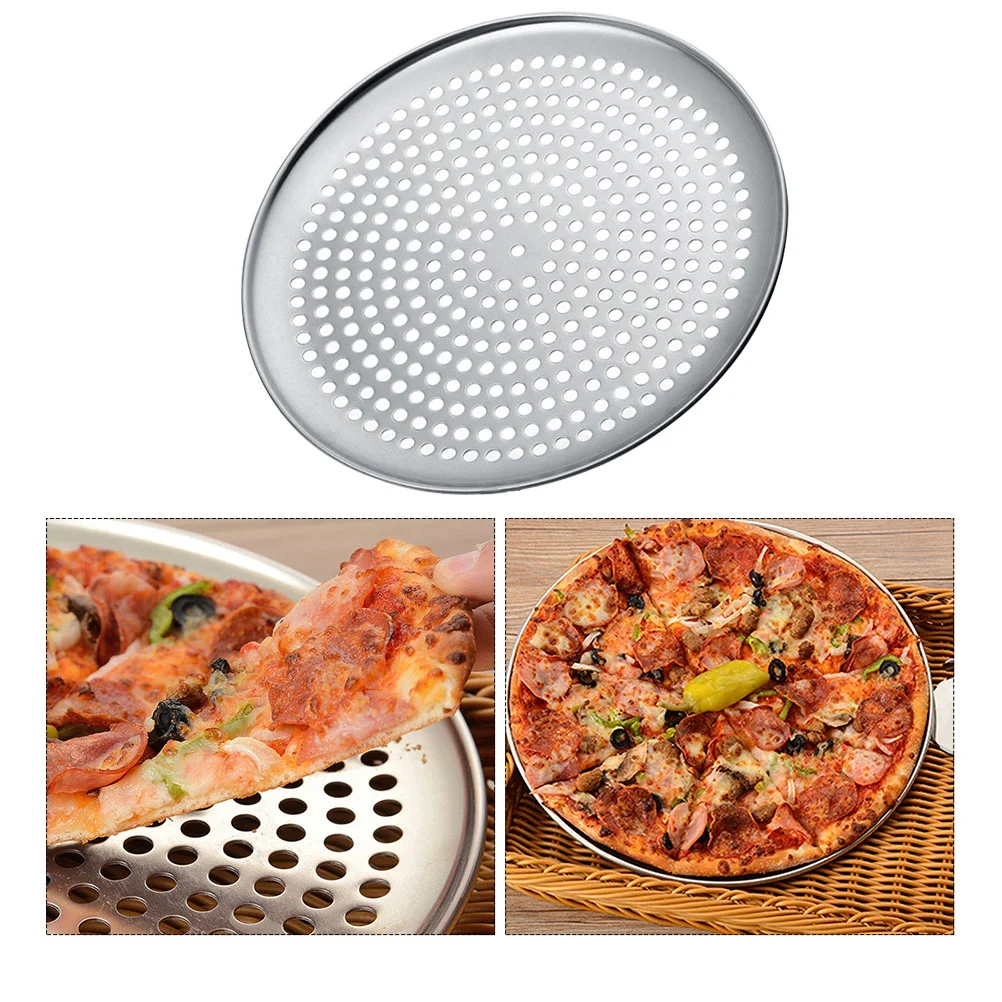 

Pizza Pan Tray Baking Oven Round Steel Crisper Plate Non Stick Holes Pans Stainless Nonstick Perforated Serving Bakeware Cooking