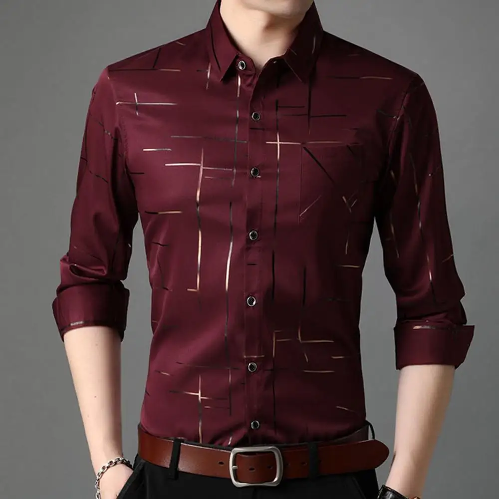 

Рубашка мужская приталенная однобортная с отложным воротником, сорочка с длинными рукавами в полоску, деловой Топ, формальная