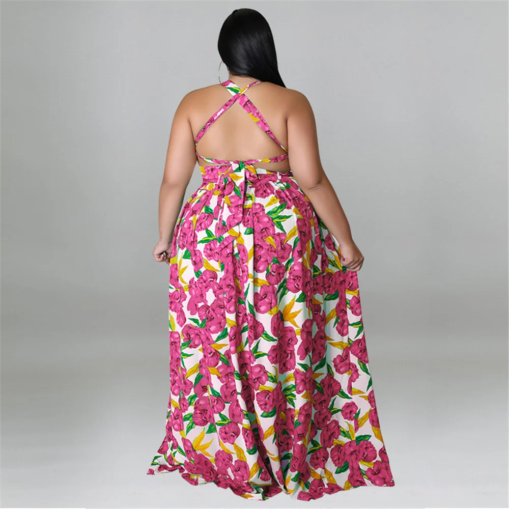 Plus Size Dresses for Women Clothing Summer Holiday Bandage Open Back Elegant Beach New Maxi Dress Who 3xl 4xl 5xl 6xl