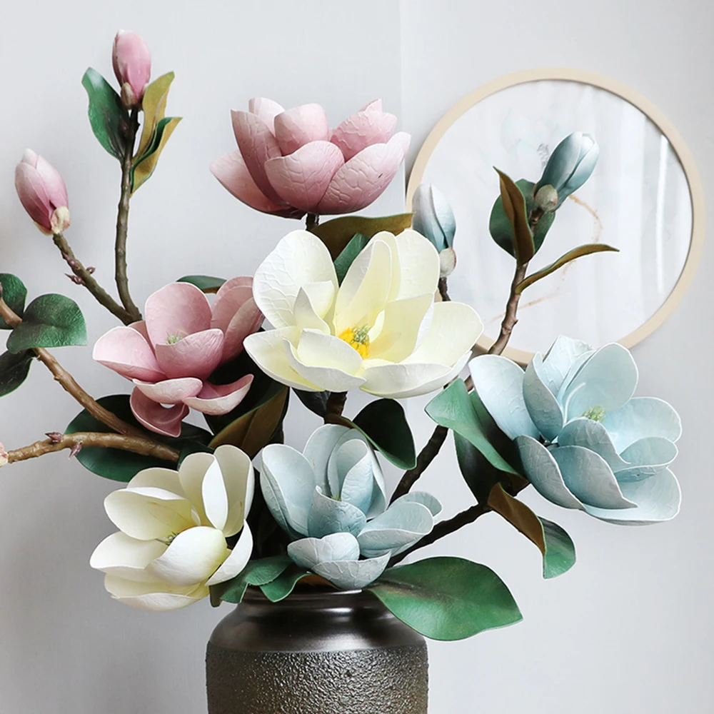 

Artificial Magnolia Long Stem 4Heads Magnolia Flower Branch Artificial Flowers for Wedding Decoration Room Wedding Decor Flores