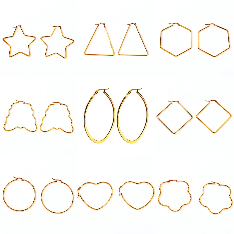 

Geometrically Exaggerated Stainless Steel Hoop Earrings Trend Gold Titanium Steel Star Shape Ear Buckle Earrings for Men Women