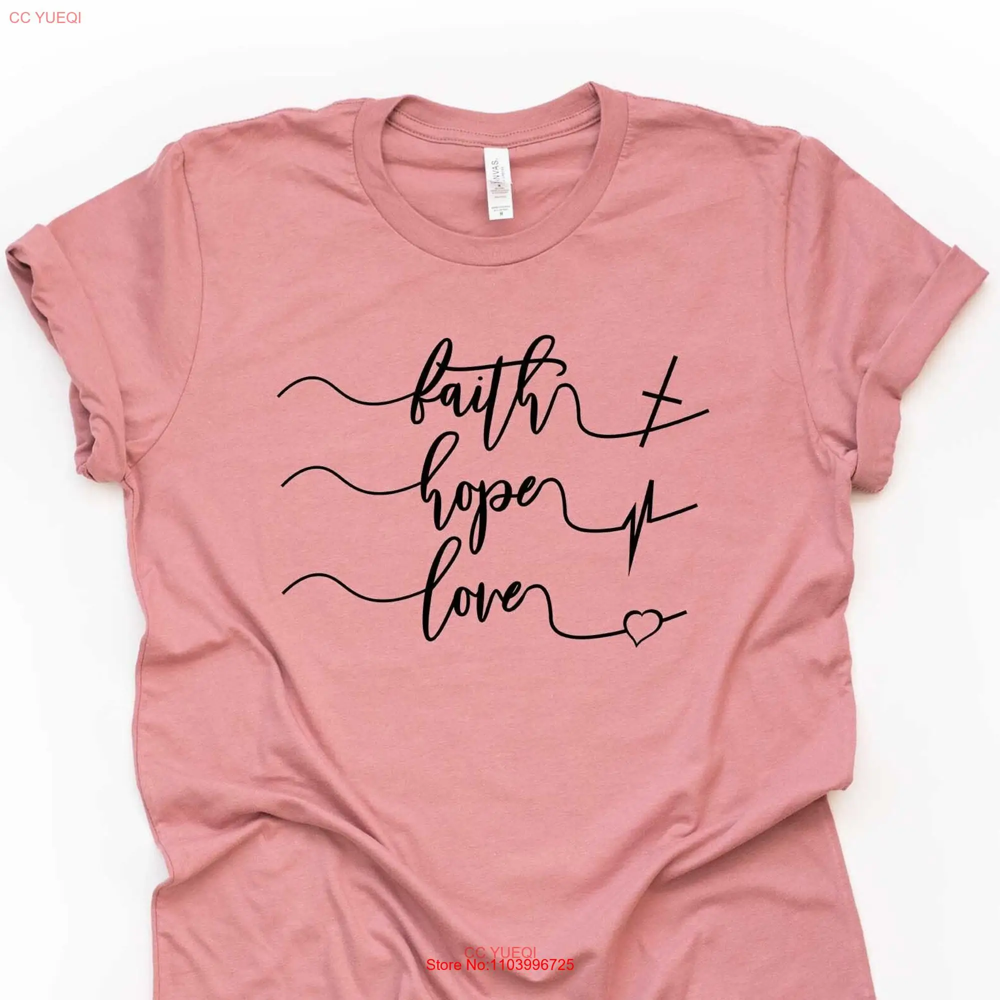 Кристианская футболка с надписью Faith Hope and Love Cross Heart design on premium унисекс 3 цвета на
