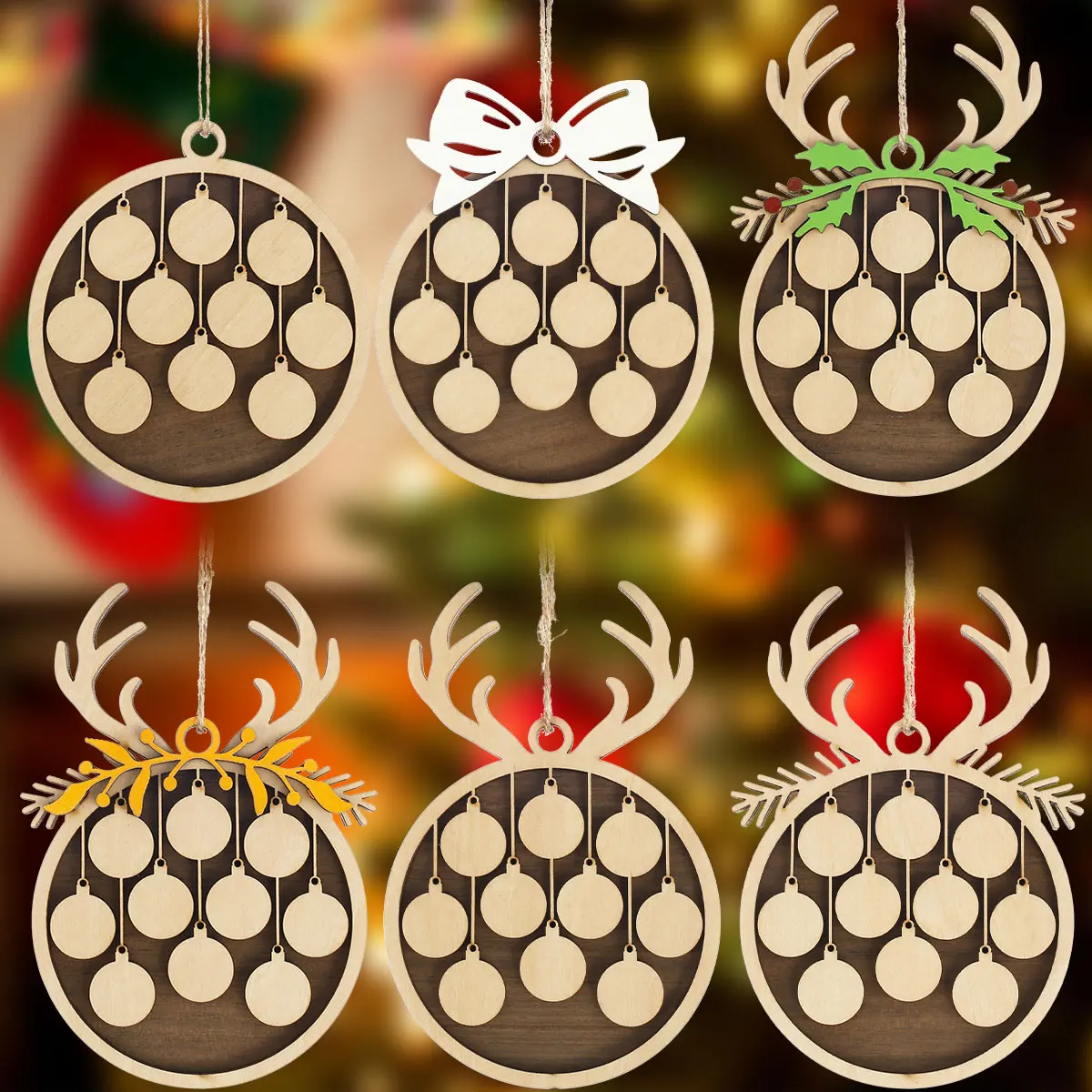 

Деревянное Рождественское украшение с веревкой, 2022