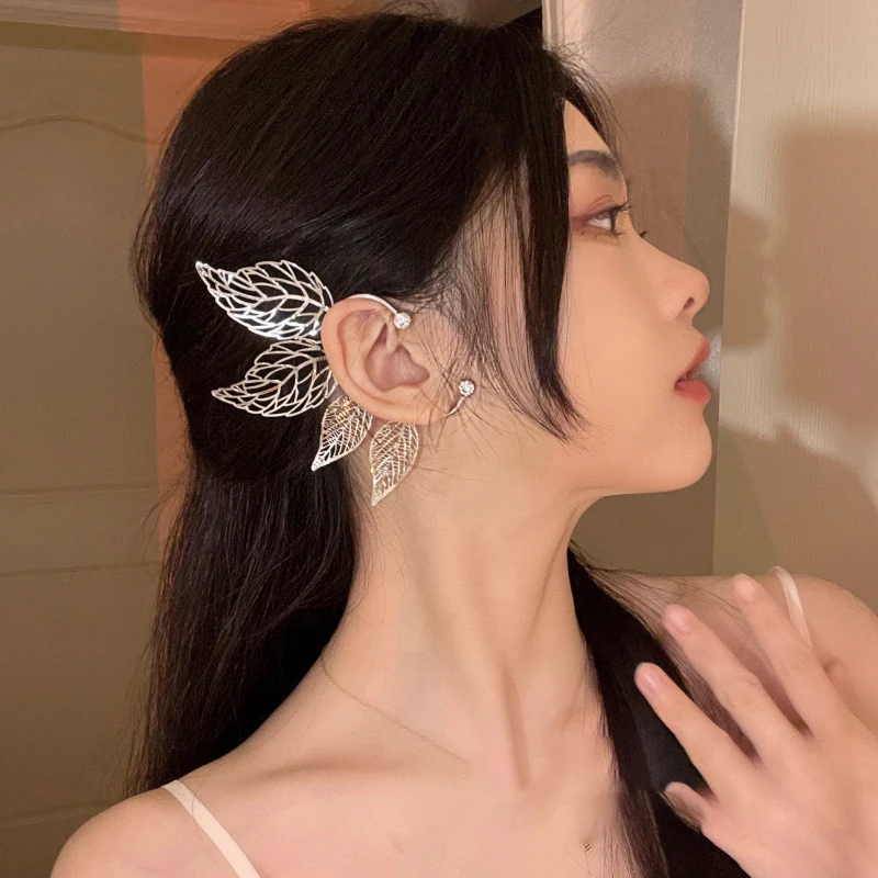 

1Pcs Elf Ear Cuff for Women Hollowed Leaf Zircon Ear Clip on Earring Fake Piercing Fairy Earring Girls Wedding Earcuff Jewelry