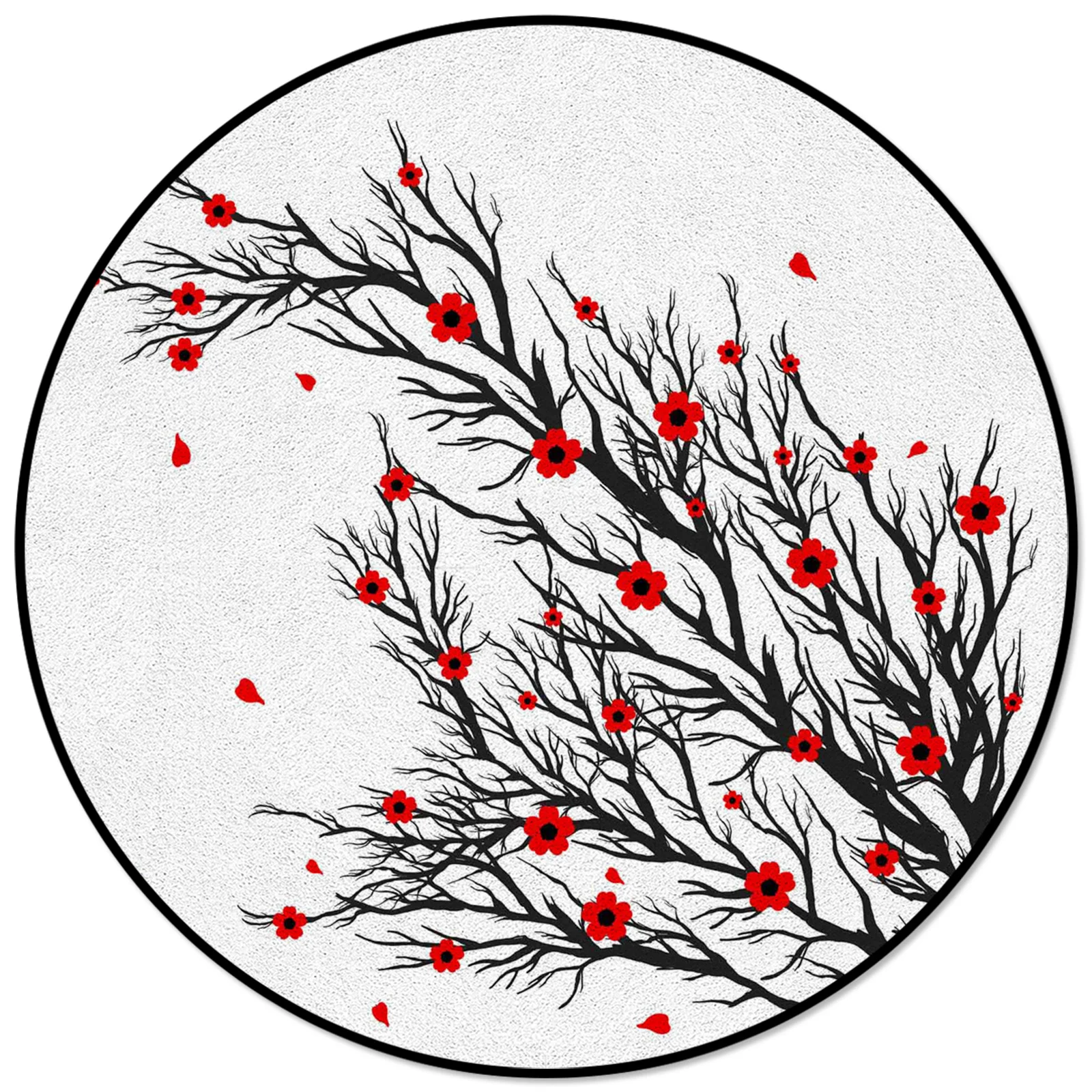 

Branch Black Silhouette Flower Red Plum Rugs And Carpets For Home Living Room Round Rug For Children Rooms Non-slip