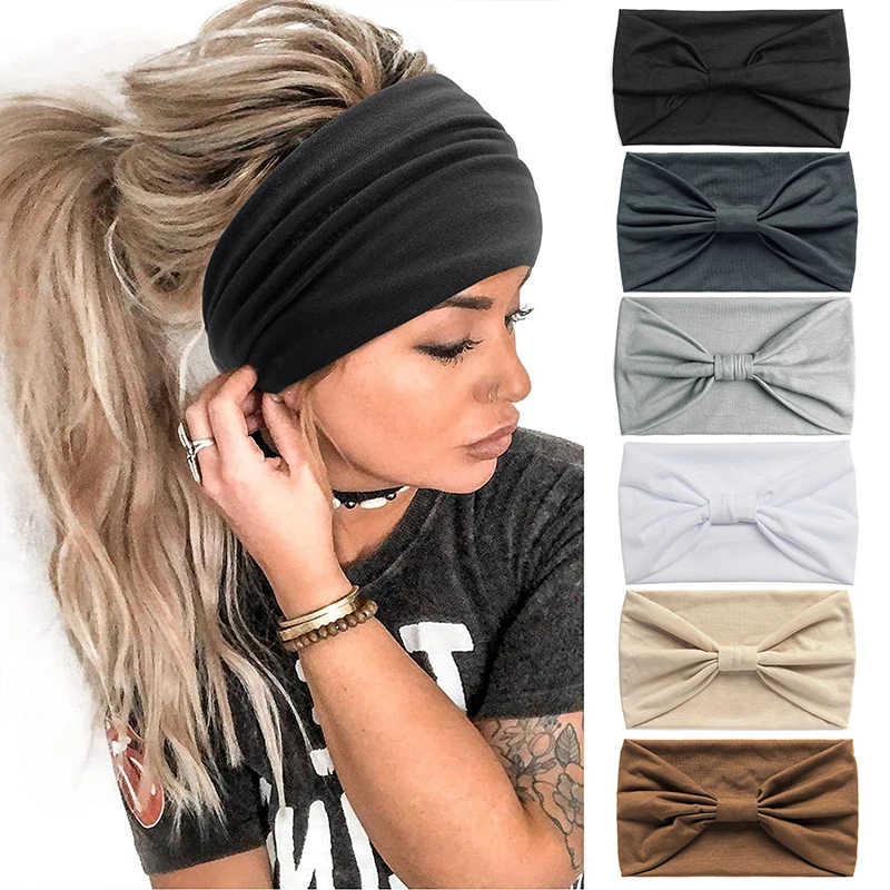 

Solid Color Yoga Headband Knotted Wide Sports Hairband Women Stretch Turban Makeup Headwrap Bandana Bandage Hair Accessories