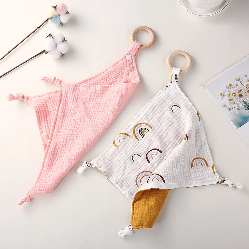 

Ins Baby Bib Burp Cloth Muslin Towel Infant Teethers Wood Ring Newborn Cotton Feeding Bibs Sucking Saliva Bandana Cute Stuff
