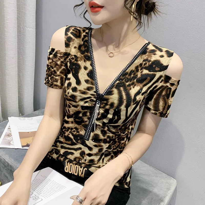 #7159 Винтажная футболка с открытыми плечами Женская пикантная облегающая на