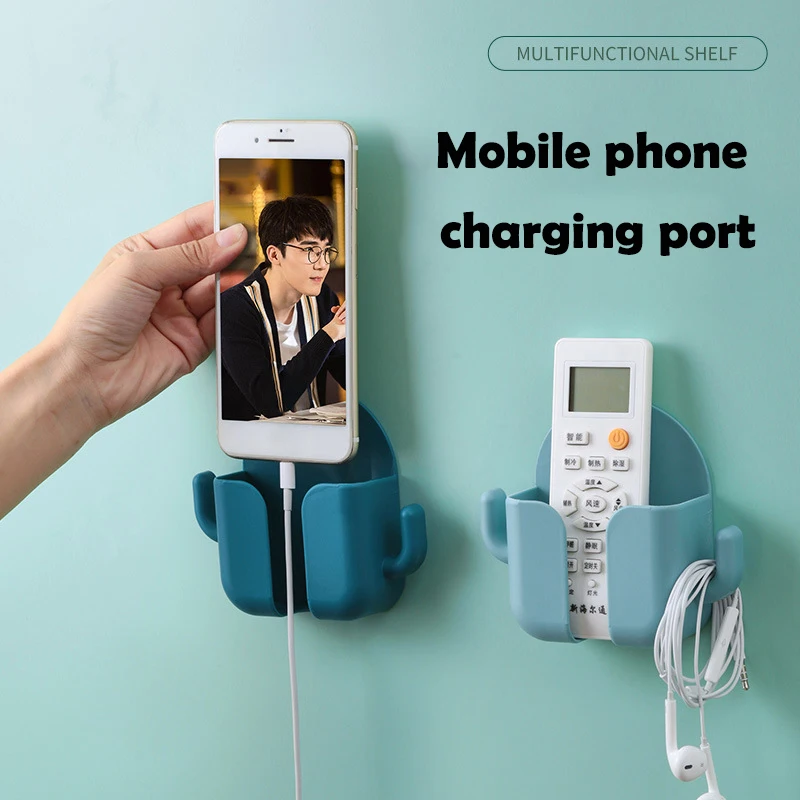 

Wall Mount Holder Mobile Phone Charging Hanger Remote Control Storage Box TV Air Conditioner Earphone Cable Storage Organizers