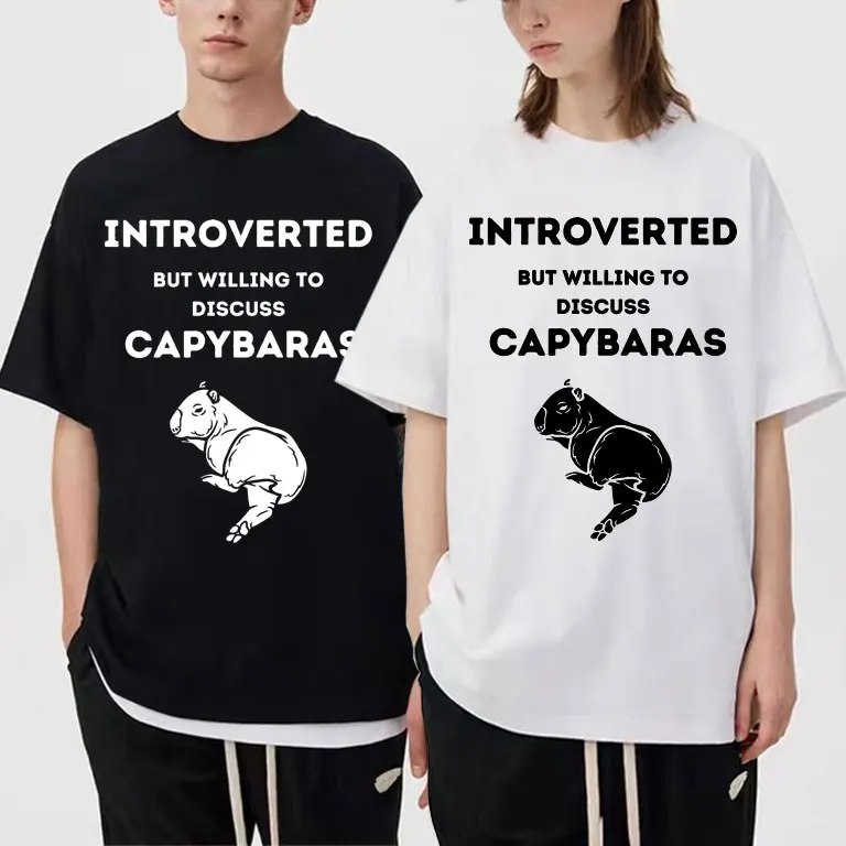 

Introverted But Willing To Discuss Capybaras Logo Print T-shirt Vintage Men's Tees Men Women Fashion Harajuku T Shirt Streetwear