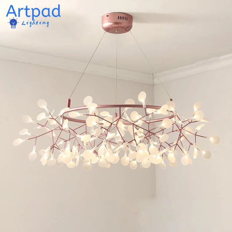 

Artpad Nordic Hanging Living Room Chandelier Modern Kitchen Firefly Lamp Rose Gold/Black Branch Round Chandelier Lighting