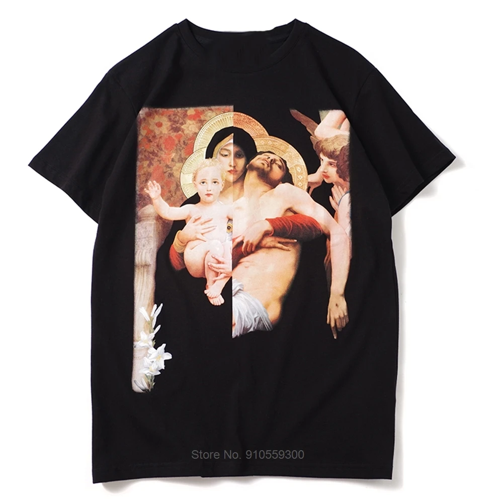 

Madonna Embrace Jesus Tshirts Funny Virgin Mary Mens Hip Hop Casual Cotton Short Sleeve T-Shirt Male Streetwear Tees