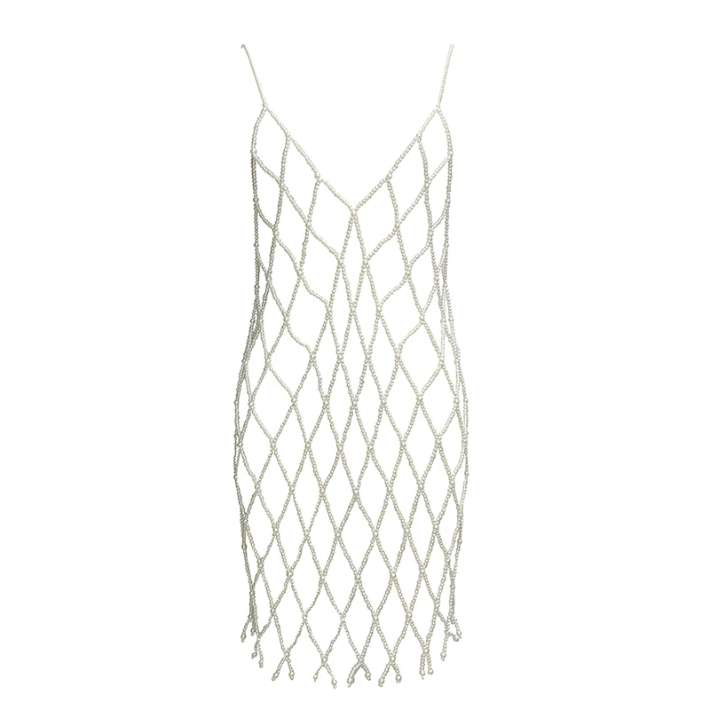 Женское пляжное платье с жемчугом свободное ажурное V-образным вырезом и