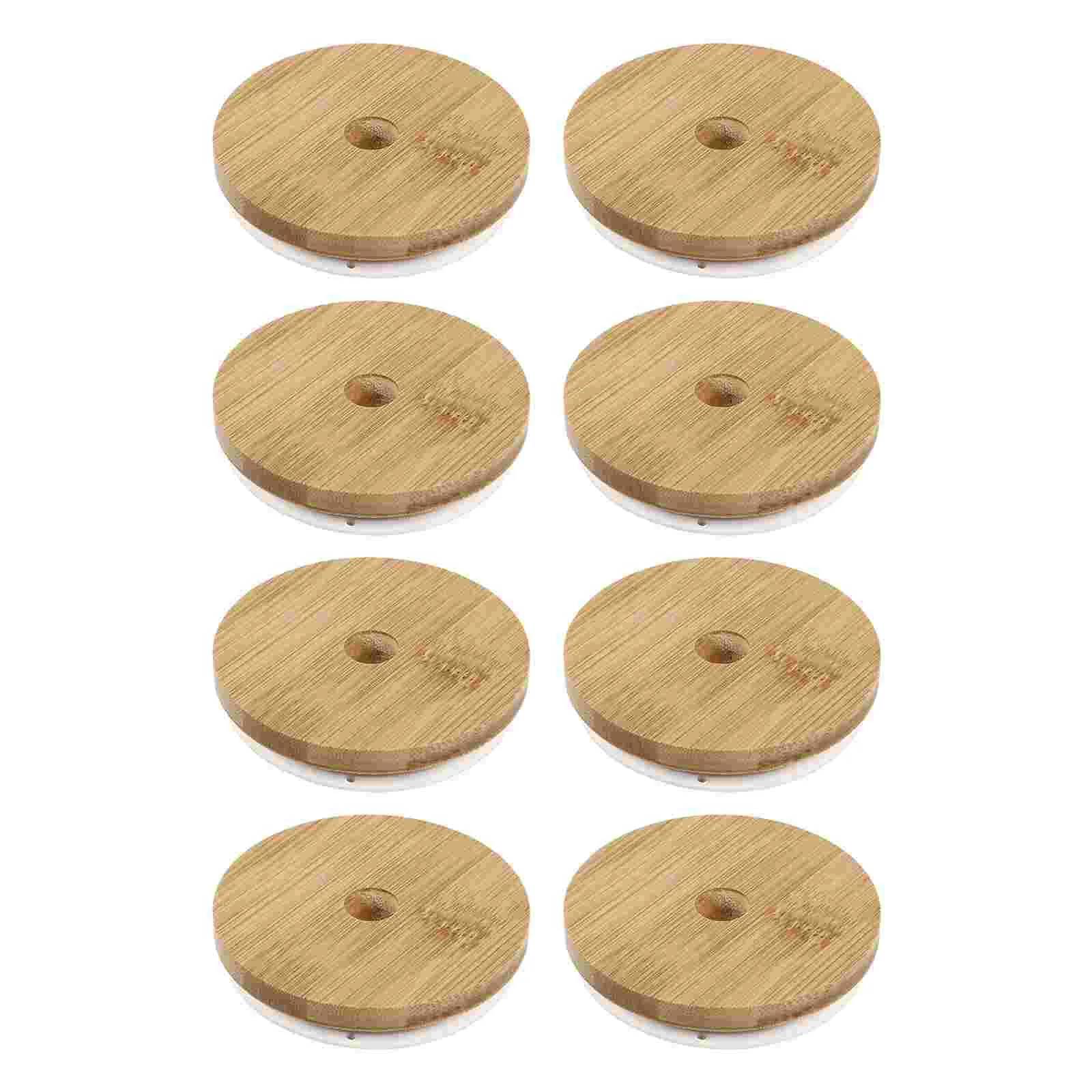 

8pcs Round Mason Can Lids Bamboo Lids Home Bottle Caps Replaceable Cup Lids