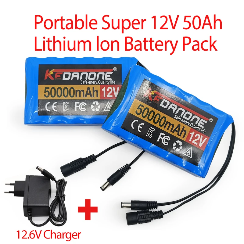 

Portable 3S2P 12V 50000mAh Rechargeable Li-ion Battery,For LED Lamp Light Backup Powe CCTV Lithium Battery+12.6V Charger