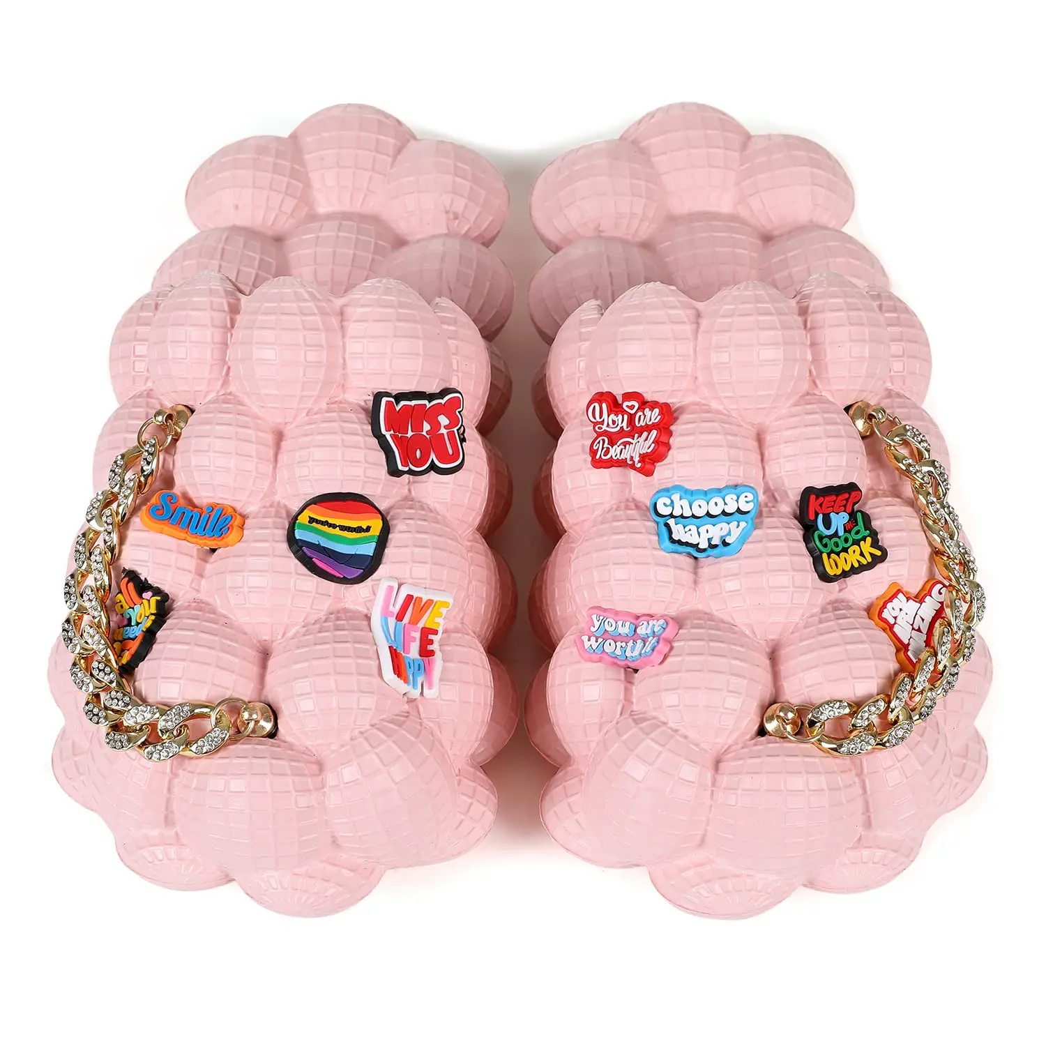 Pink Bubble Slides for Women Men Fashion Chain Bubble House Slippers Summer EVA Flip Flops Beach Slides Shoes Gift for Friends