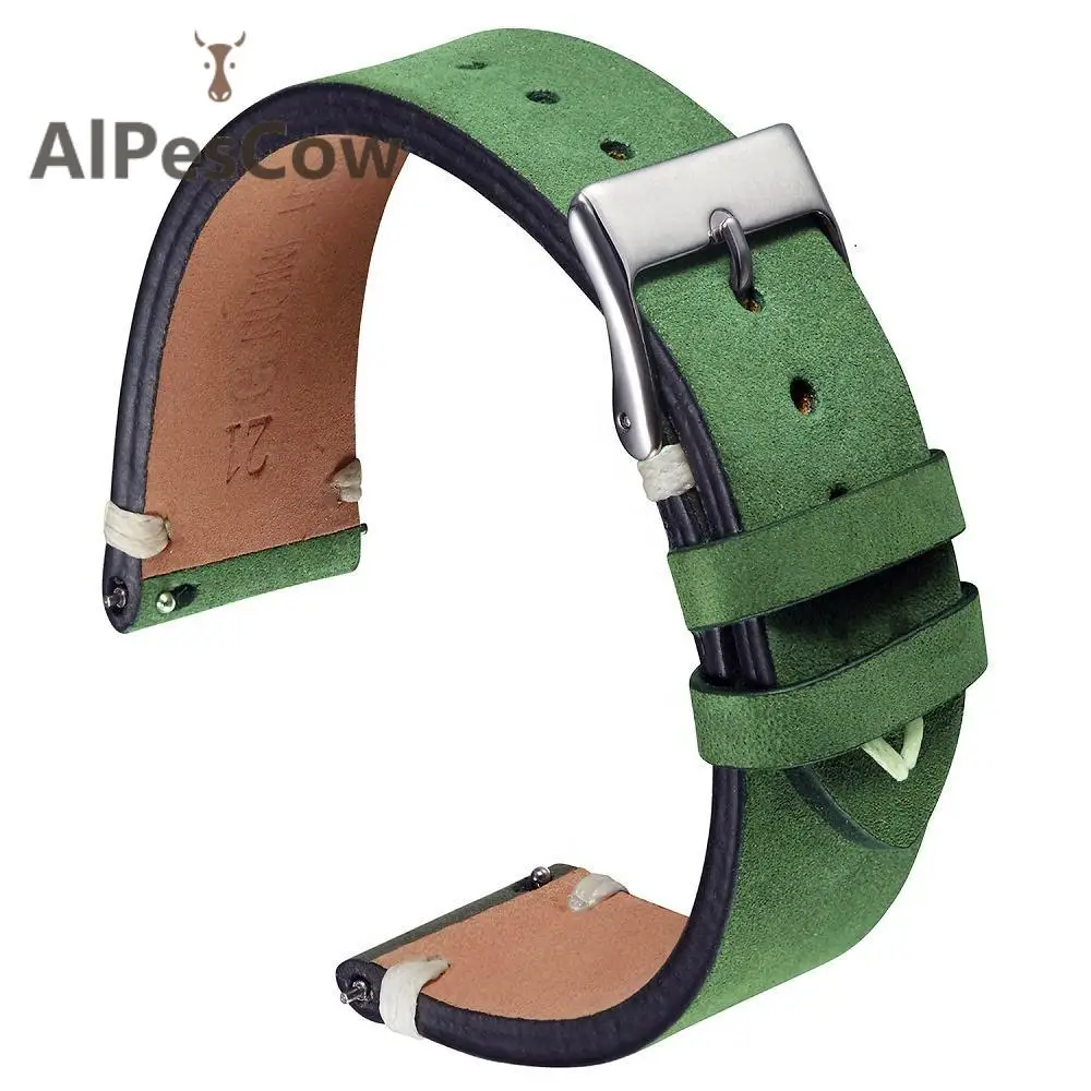 

Green Coffee Women Handmade Suede Leather Watch Band Men 20mm 21mm Matte Leather Watch Straps