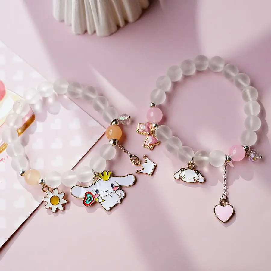 

Korean Version of Small Fresh Cute Jade Laurel Dog Double Crystal Beaded Bracelet Female Simple Forest Student Girlfriend