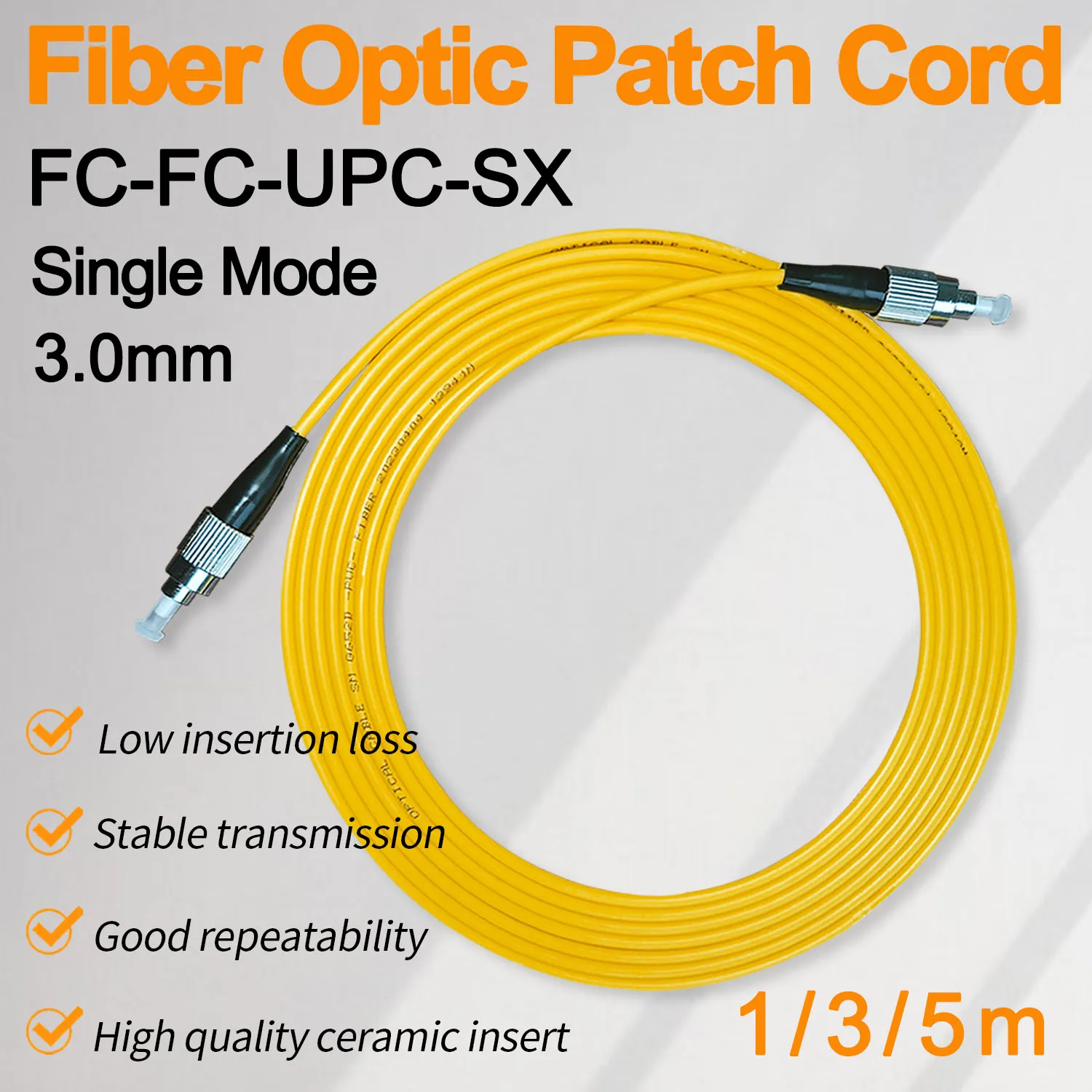 

3.0mm FC UPC Fiber Optical Patch Jumper Cable Cord Singlemode Simplex 1m 3m 5m PVC SM 1310/1550nm FTTH