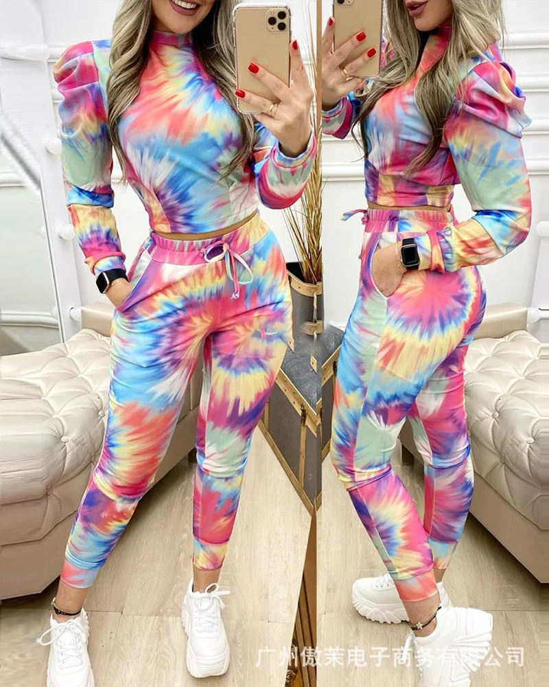 

Spot 2021 Fall Women's Color Tie Dye Casual Suit 2 Piece Women's Clothing