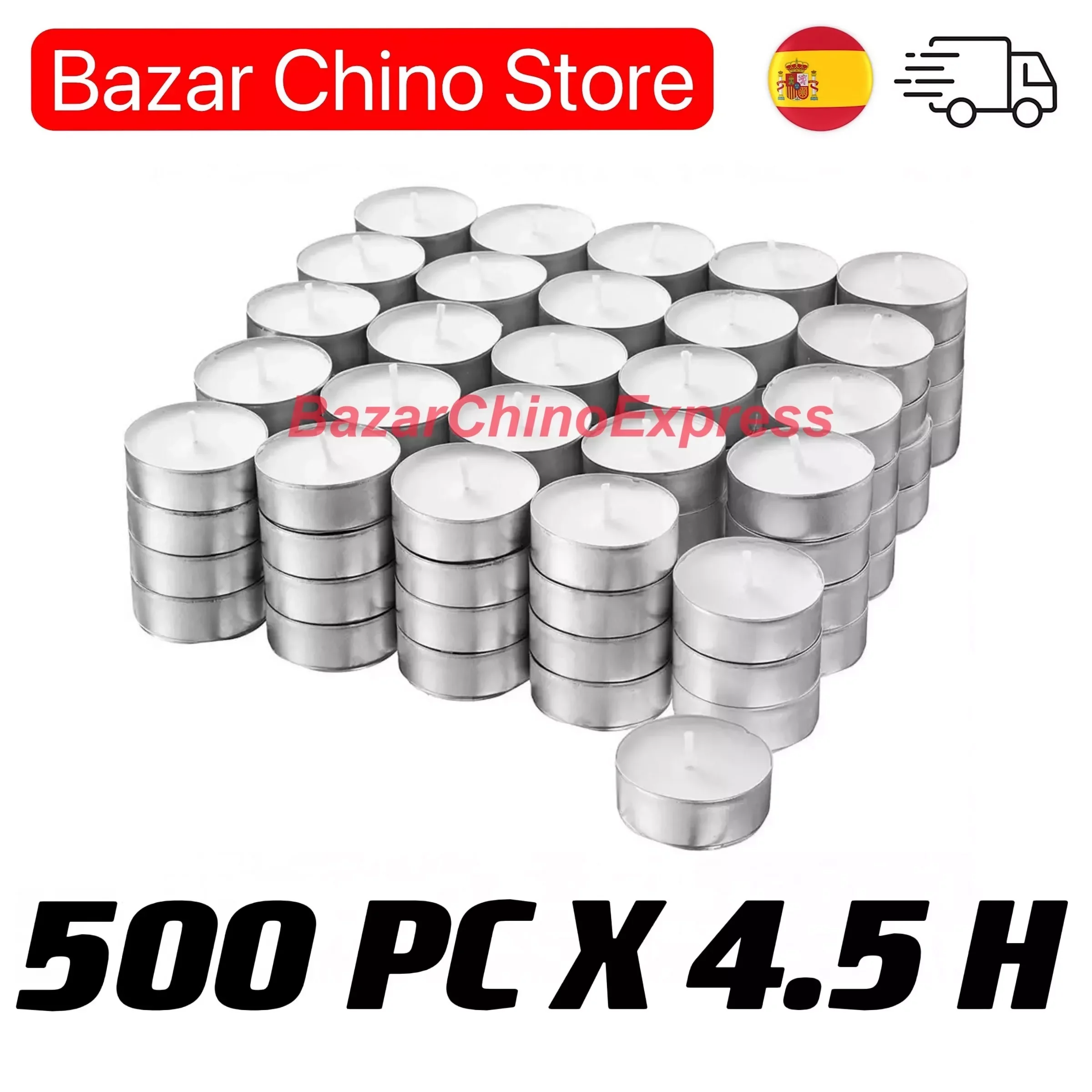 

NEW IN PACK 500 TEALIGHTS, 12grams x 500 units, 4,5 hours duration, tea candles, white color, perfume, scent, in aluminum cont