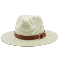 unisex solid color fashion panama straw beach outing hats with big brim women%e2%80%98s sun visor for summer suitable for male female
