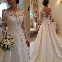 elegant backless wedding dress 2020 vintage robe de mari%c3%a9e lace satin long sleeve bride dresses 2022 custom made robe de mariee