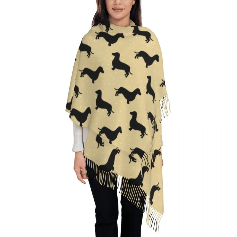 

Short Hair Dachshund Cream Pattern Sausage Dog Tassel Scarf Women Soft Wiener Shawl Wrap Lady Winter Scarves