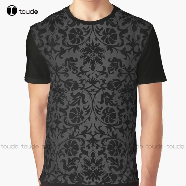 

Black Floral Damask Graphic T-Shirt Mens White Shirt Digital Printing Tee Shirts Christmas Gift New Popular Xxs-5Xl Streetwear