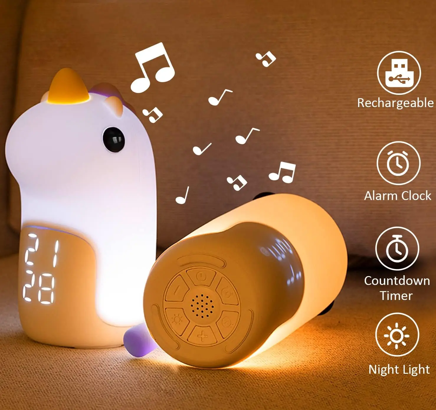 

Multifunctional Smart Unicorn Alarm Clock Night Light Voice Control Creative Children's Bedroom Silicone Night Lights