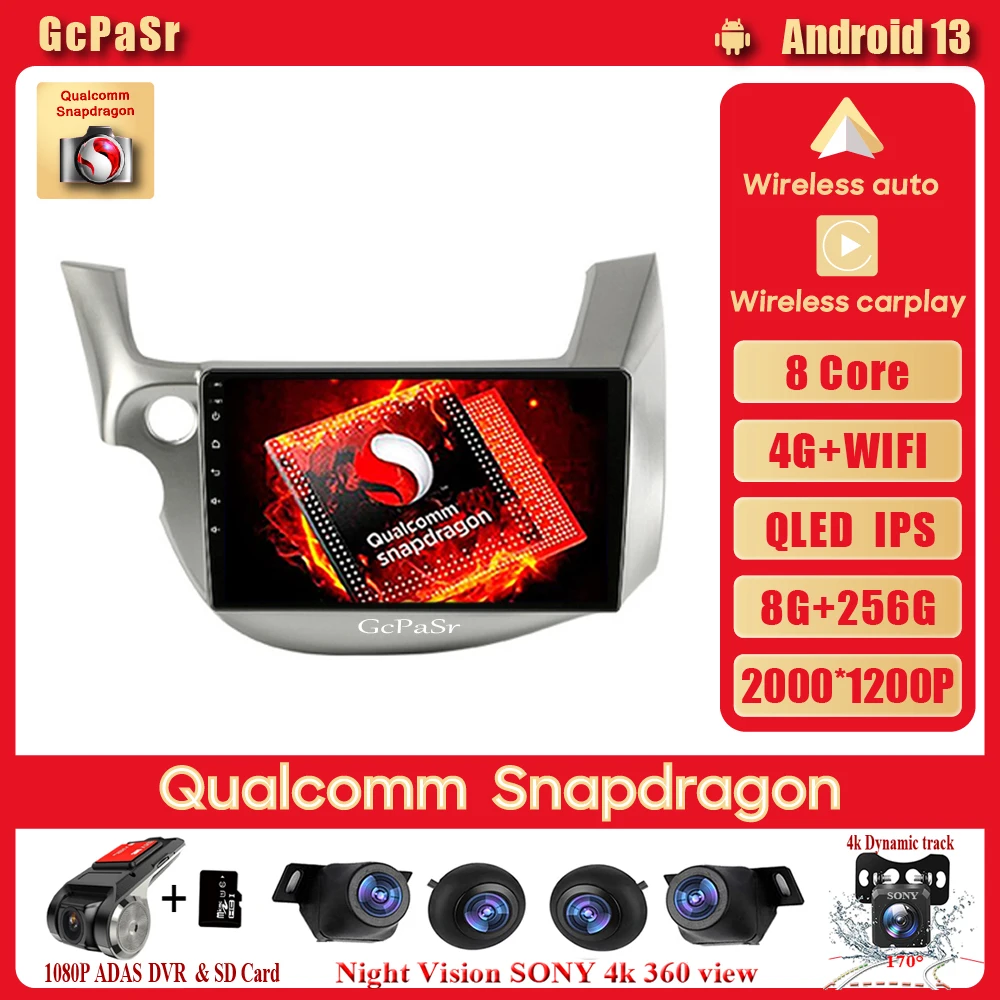 

Автомагнитола Qualcomm Snapdragon, мультимедийный видеоплеер для HONDA FIT JAZZ 2007-2013, головное устройство 4G, Wi-Fi, Bluetooth, DSP, Android, авто