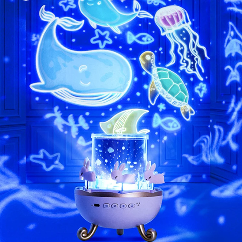 

Children's LED Star Projector Mermaid Elk Moon Night Light 12 Sets of Lights 3-color Light Rotating Music Box Bluetooth Control