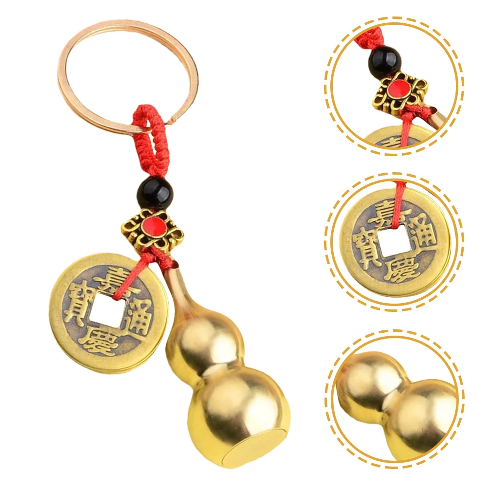 

4pcs Fortune Pendant Decor Keychains Luck Means Brass Gourd Coins Keychains