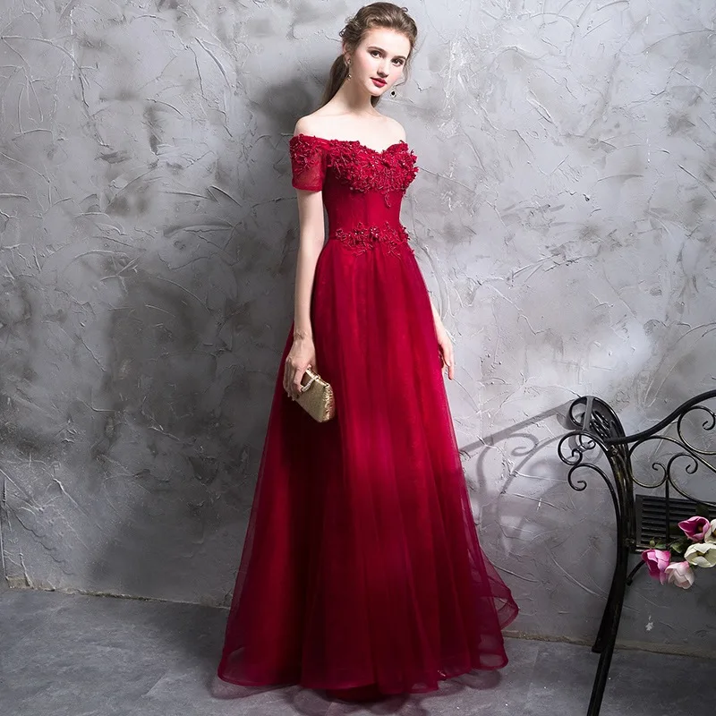 

Bridal toast dress 2022 new one-shoulder length show slim annual party banquet wedding evening dress skirt girl