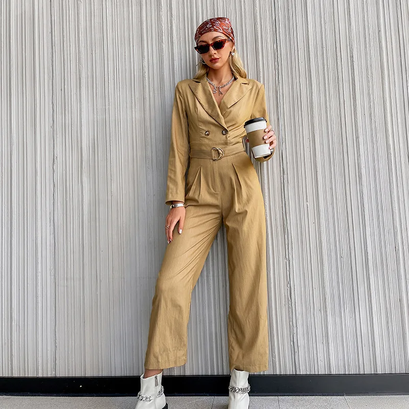 

Autumn and Winter New Elegant Women's Overalls 2022 Brown Temperament Straight High-waist Fashion Jumpsuit Bodycon Jumpsuit