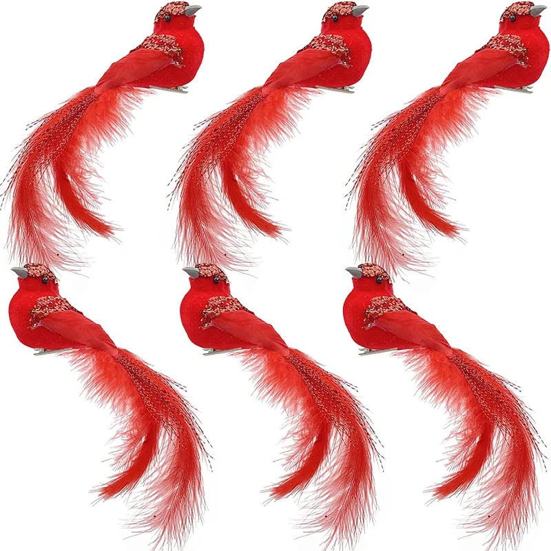 

3Pcs Artificial Red Birds Imitation Birds Clip-On Cardinals Feathered Birds Christmas Tree Ornament Foam Xmas Home Garden Decor