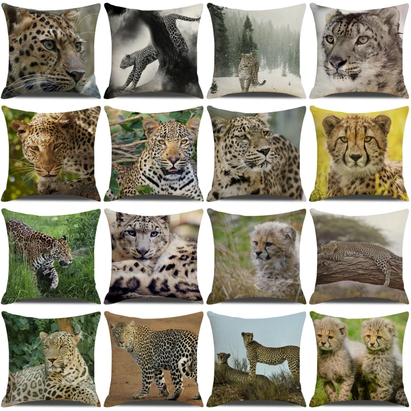 

Leopard Cheetah Printed Cushion Cover Custom Pillowcase Wild Animals Pattern Linen Pillow Cover Home Office Decor Pillow Case